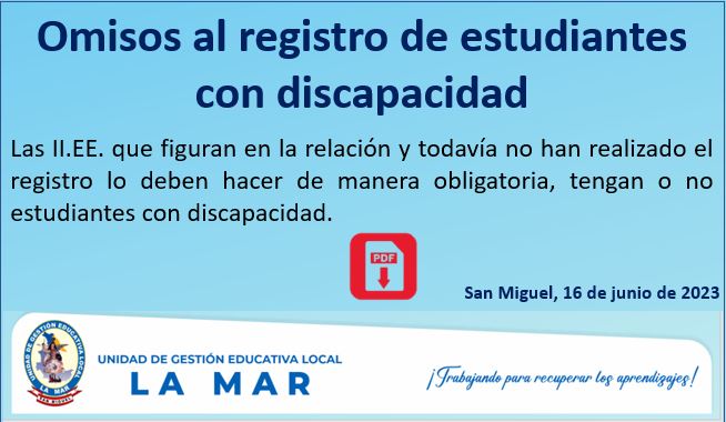 Reporte de II.EE omisos al registro de estudiantes con discapacidad al 16/06/2023