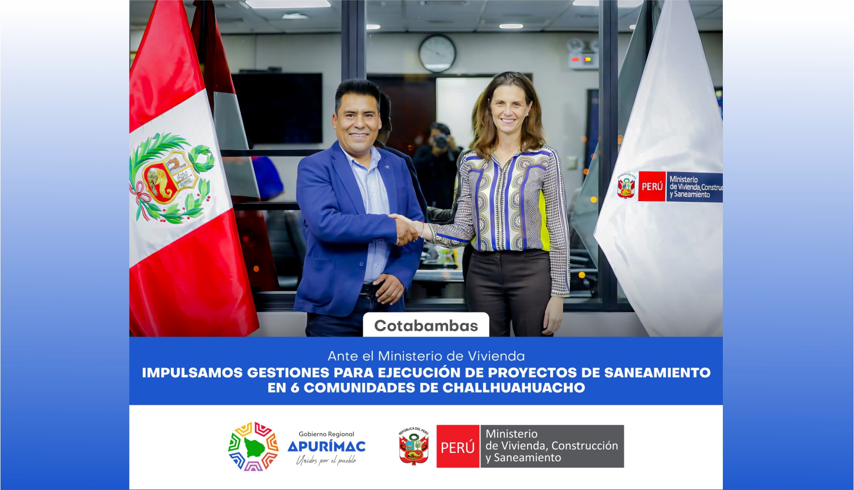 Gobernador impulsa gestiones ante el Ministerio de Vivienda para ejecución de proyectos de saneamiento en 6 comunidades de Challhuahuacho