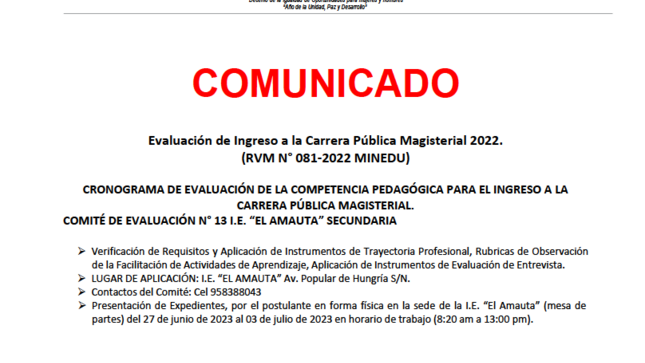 COMITÉ DE EVALUACIÓN N° 13 I.E. “EL AMAUTA” SECUNDARIA