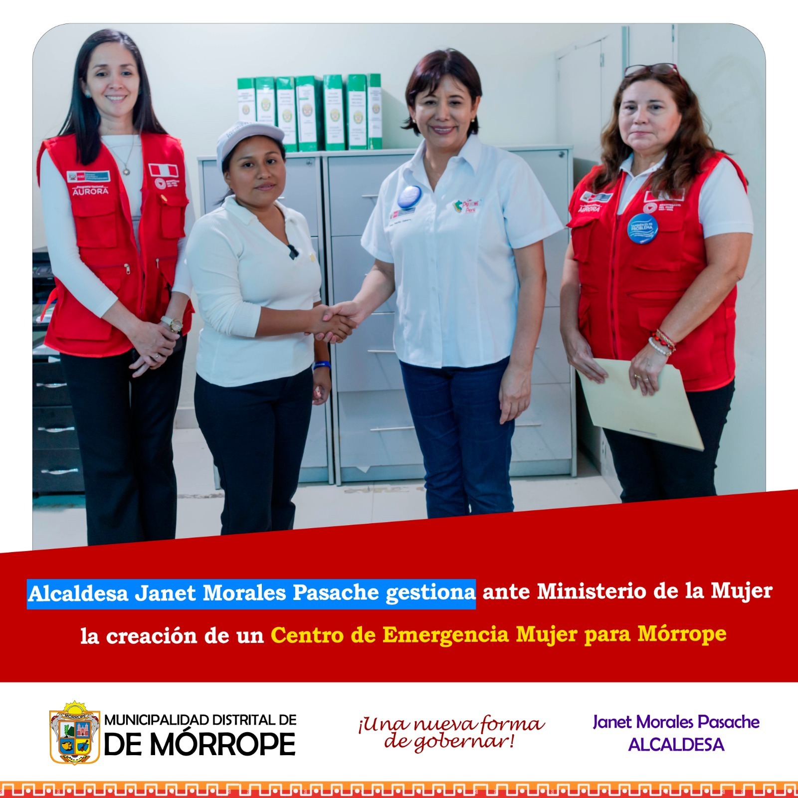 𝗔𝗹𝗰𝗮𝗹𝗱𝗲𝘀𝗮 𝗝𝗮𝗻𝗲𝘁 𝗠𝗼𝗿𝗮𝗹𝗲𝘀 𝗣𝗮𝘀𝗮𝗰𝗵𝗲 𝗴𝗲𝘀𝘁𝗶𝗼𝗻𝗮 𝗮𝗻𝘁𝗲 𝗲𝗹 𝗠𝗶𝗻𝗶𝘀𝘁𝗲𝗿𝗶𝗼 𝗱𝗲 𝗹𝗮 𝗠𝘂𝗷𝗲𝗿 𝗹𝗮 𝗰𝗿𝗲𝗮𝗰𝗶ó𝗻 𝗱𝗲 𝘂𝗻 𝗖𝗲𝗻𝘁𝗿𝗼 𝗱𝗲 𝗘𝗺𝗲𝗿𝗴𝗲𝗻𝗰𝗶𝗮 𝗠𝘂𝗷𝗲𝗿 𝗽𝗮𝗿𝗮 𝗠ó𝗿𝗿𝗼𝗽𝗲.