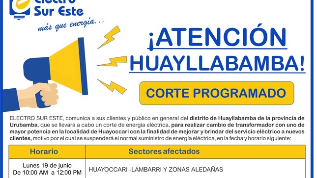 Comunicado - Corte Programado Dia Lunes 19 De Junio - Huayllabamba