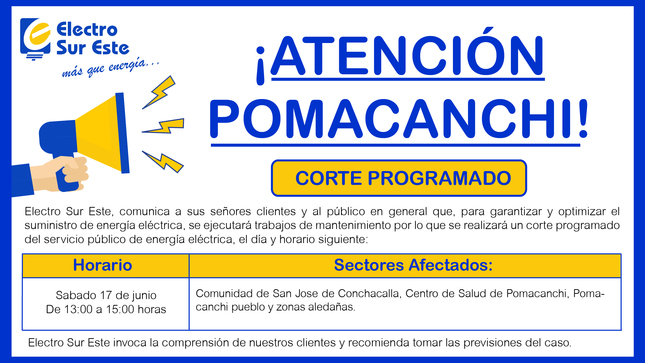 Comunicado - Corte Programado Día Sábado 17 De Junio - Pomacanchi