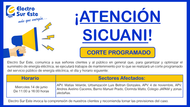 Comunicado - Corte Programado Día Miércoles 14 De Junio - Sicuani (1)