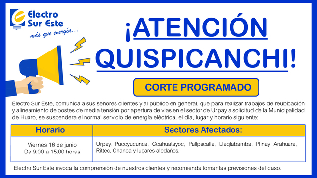 Comunicado - Corte Programado Día Viernes 16 De Junio - Quispicanchi