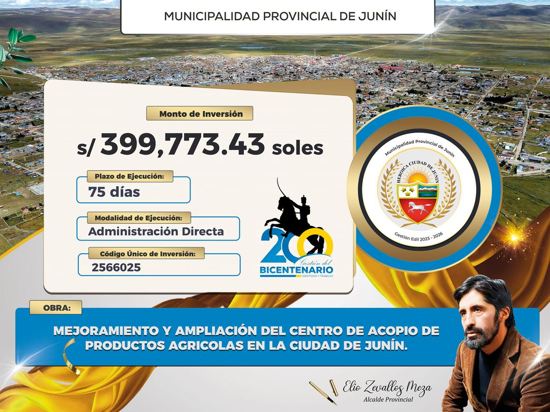 La Municipalidad de Junín inicia la construcción del Centro de Acopio Agrícola, fortaleciendo la infraestructura agrícola y promoviendo el desarrollo sostenible. Ceremonia histórica el 19 de junio.