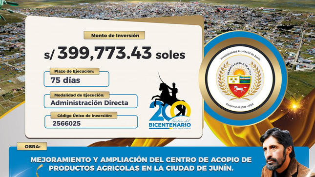 La Municipalidad de Junín inicia la construcción del Centro de Acopio Agrícola, fortaleciendo la infraestructura agrícola y promoviendo el desarrollo sostenible. Ceremonia histórica el 19 de junio.