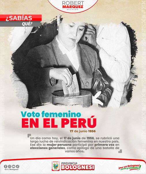 Sabias qué en 1956 la mujer peruana participó por primera vez en las elecciones generales en el Perú.