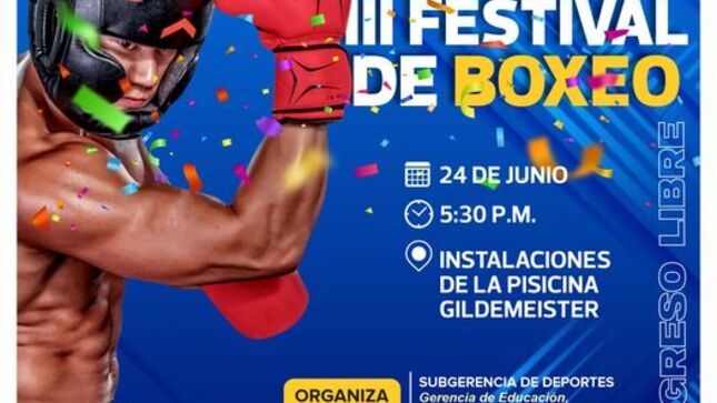 Este sábado 24 de junio, desde las 5:30 p.m. en la piscina Gildemeister, se realizará el III Festival de Boxeo, que organiza la Municipalidad de Trujillo.