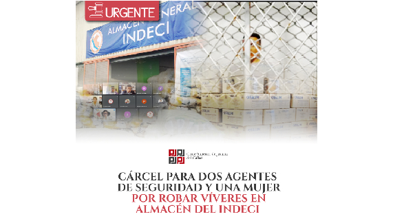 Juzgado Colegiado Penal Permanente del Callao condenó a 12 años de cárcel a los agentes de seguridad Esteban Martín Yallicuna Rosales y Orlando Jesús Manríquez Porro, y a Rosa Edith Lara Burga por ser coautores del delito contra el patrimonio-robo agravado, en contra del Instituto Nacional de Defensa Civil (INDECI).