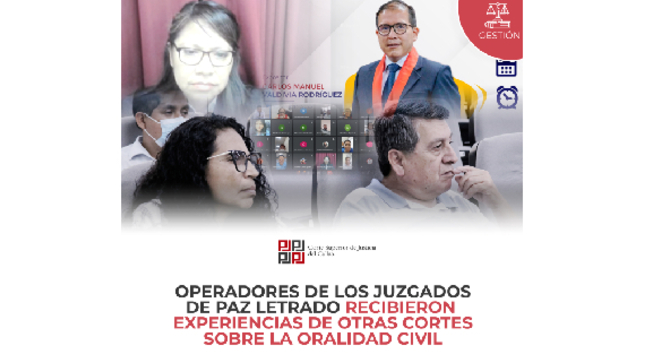 Jueza superior de Ica, Jacqueline Chauca Peñaloza, disertó el tema “Conociendo la oralidad civil” y el juez superior de Ayacucho, Carlos Valdivia Rodríguez expuso como parte d elapreparación dle personal del módulo de Paz Letrado del Callao