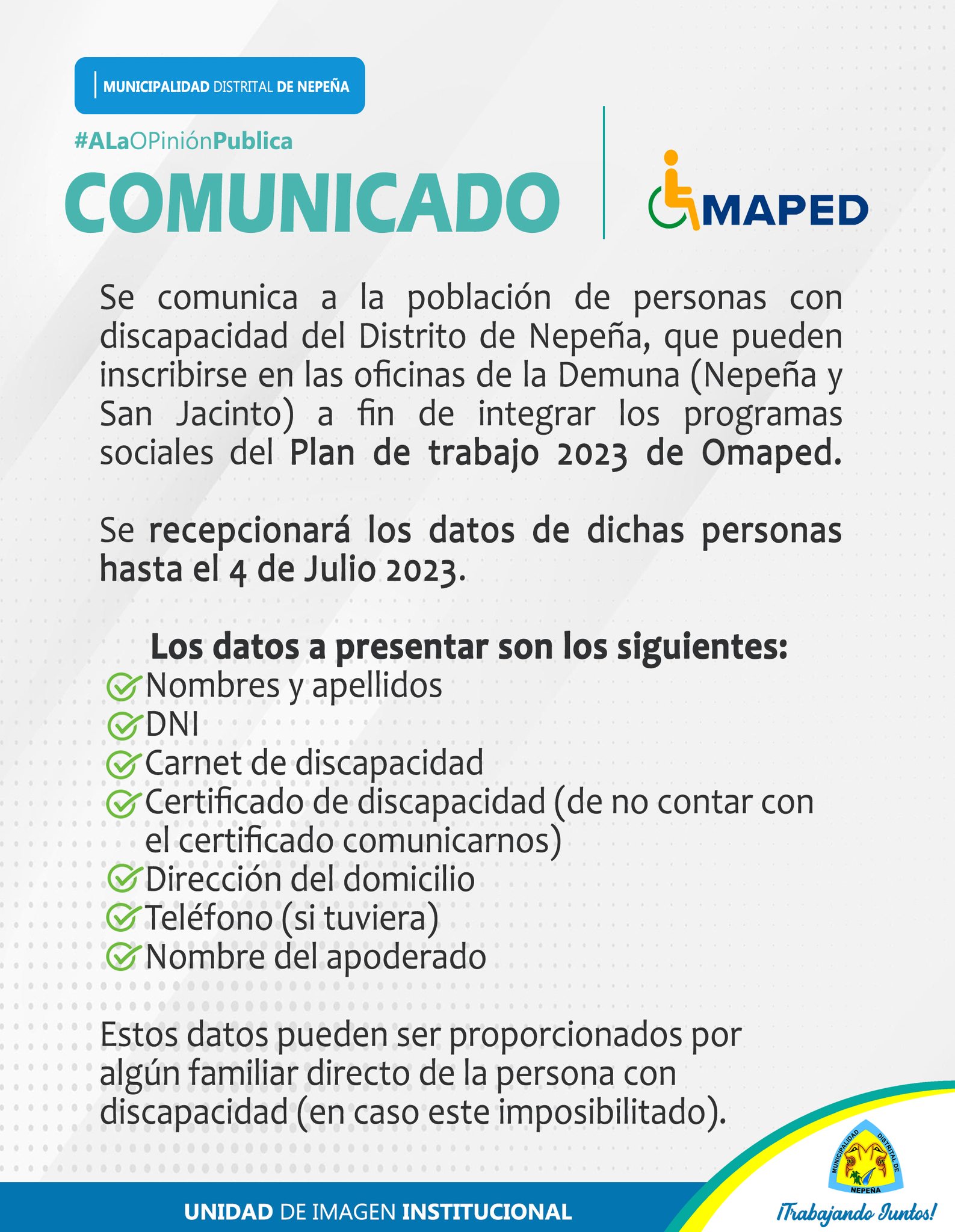  Comunicado sobre Omaped en el Distrito de Nepeña
