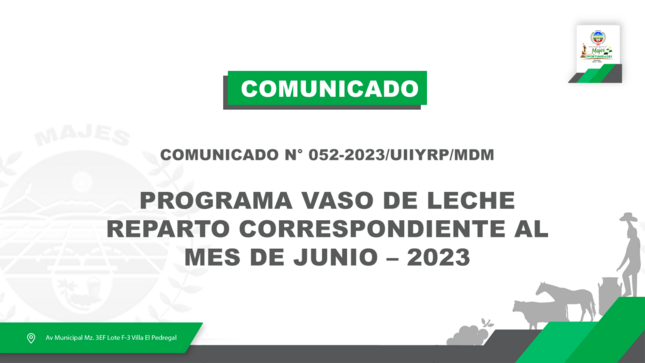 COMUNICADO N° 0052-2023/UIIYRP/MDM