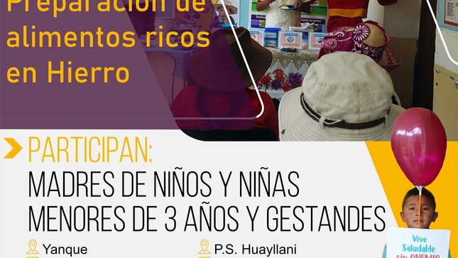 La Municipalidad Distrital de Colquemarca, a través de la Sub Gerencia de Programas Sociales y Poblaciones Vulnerables, en coordinación con los Programas Cuna Más y Juntos, invitan a madres de familia de niños y niñas de 6 a 11 meses y gestantes del distrito de Colquemarca, a participar en nuestras sesiones demostrativas de preparación de platos saludables y nutritivos, especialmente diseñados para combatir la anemia y promover una alimentación adecuada para los más pequeños y para las futuras mamás.
La anemia es un problema que afecta a muchas familias en nuestro distrito, pero juntos podemos hacer la diferencia. Queremos brindarles las herramientas necesarias para que puedan preparar comidas deliciosas y llenas de nutrientes, que contribuyan al bienestar y desarrollo de sus hijos e hijas.
En estas sesiones demostrativas, contaremos con la presencia de personal de salud, quienes compartirán valiosos consejos y técnicas para preparar platos balanceados y ricos en hierro, vitaminas y minerales. Aprenderemos recetas sencillas y económicas, utilizando ingredientes locales y de temporada. Las sesiones estarán adaptadas a las necesidades de madres de niños y niñas de 6 a 11 meses, así como de gestantes, quienes requieren una atención especial en su alimentación. 
Nuestro objetivo es fortalecer su conocimiento sobre los alimentos adecuados para combatir la anemia y mejorar la salud de toda la familia.
La Municipalidad Distrital de Colquemarca se preocupa por el bienestar de sus familias y está comprometida en la lucha contra la anemia. Contamos con su participación para construir un futuro saludable y próspero para nuestros niños y niñas.
¡Colquemarca, un nuevo comienzo con oportunidades para todos!
Prof. Santos Oviedo Ataucuri - Alcalde
Gestión 2023 - 2026
