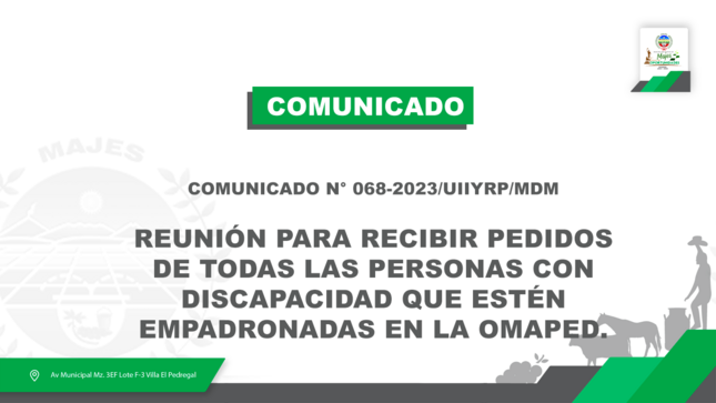 COMUNICADO N° 0068-2023/UIIYRP/MDM