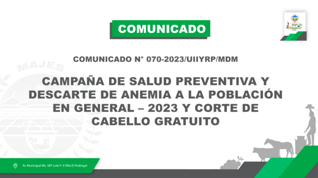 COMUNICADO N° 0070-2023/UIIYRP/MDM