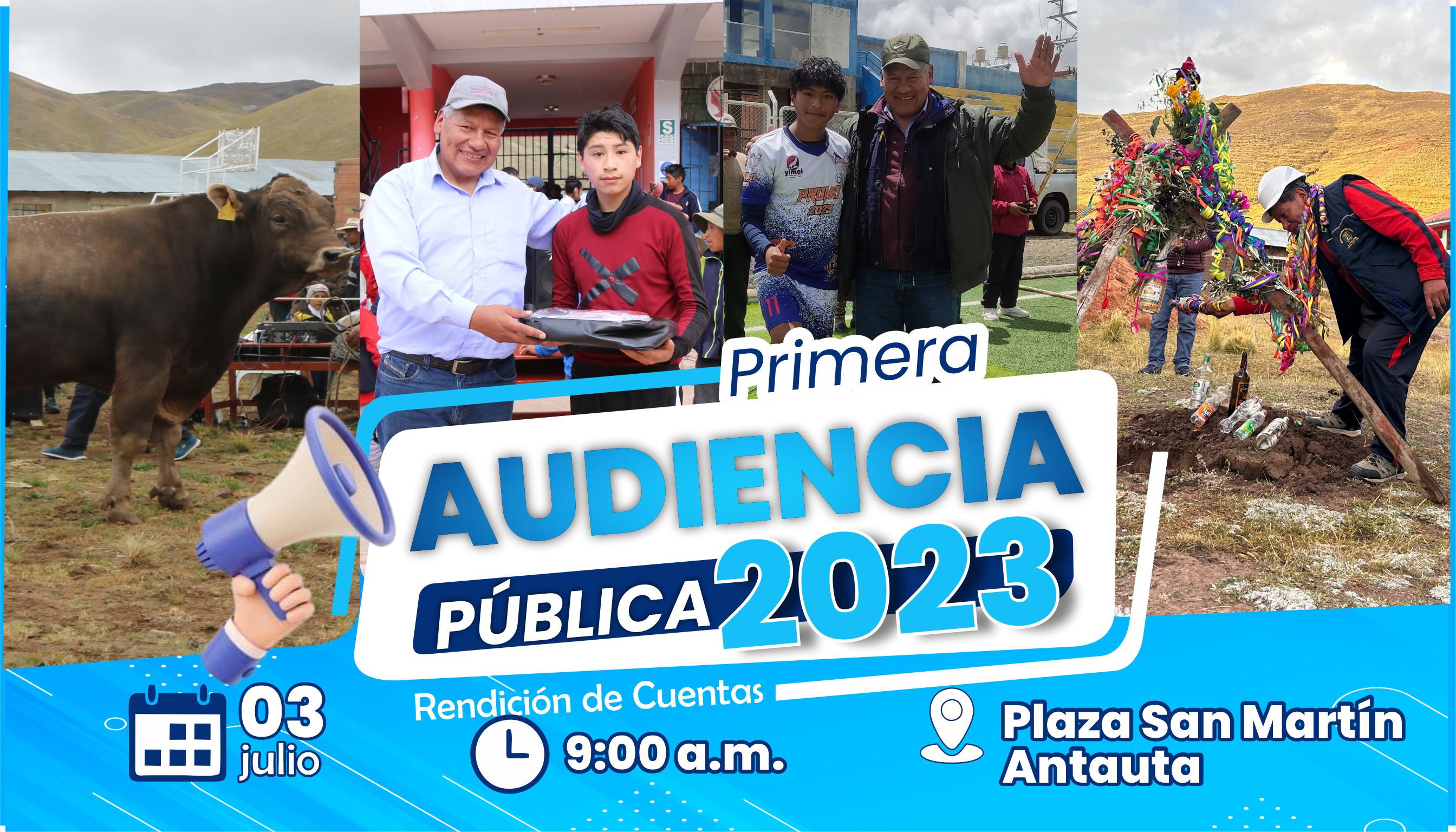 La imagen detalla la Primera Audiencia Pública de Rendición de Cuentas 2023.