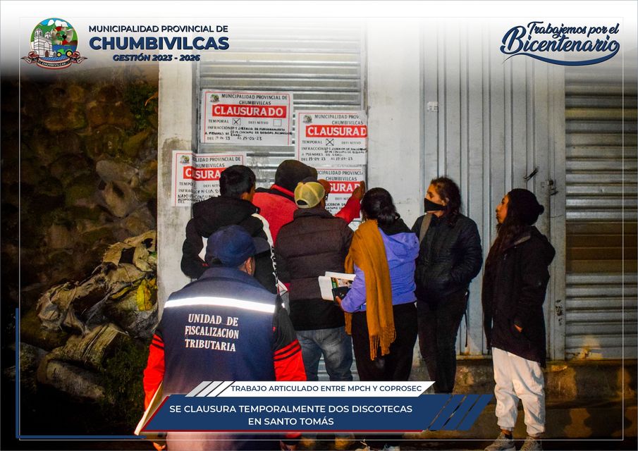 Se clausura temporalmente dos discotecas en el distrito de Santo Tomás - Chumbivilcas