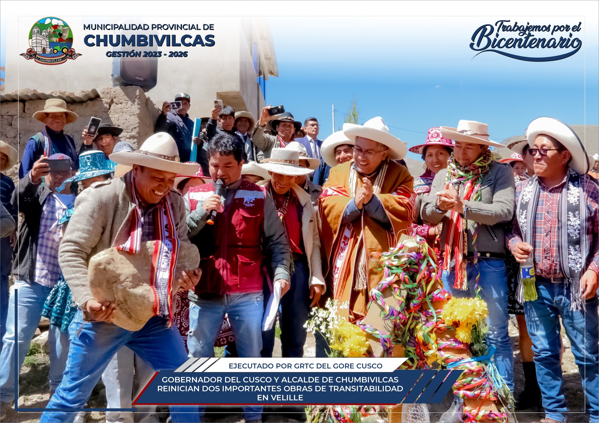 Gobernador del Cusco y alcalde de Chumbivilcas reinician dos importantes obras de transitabilidad en Velille