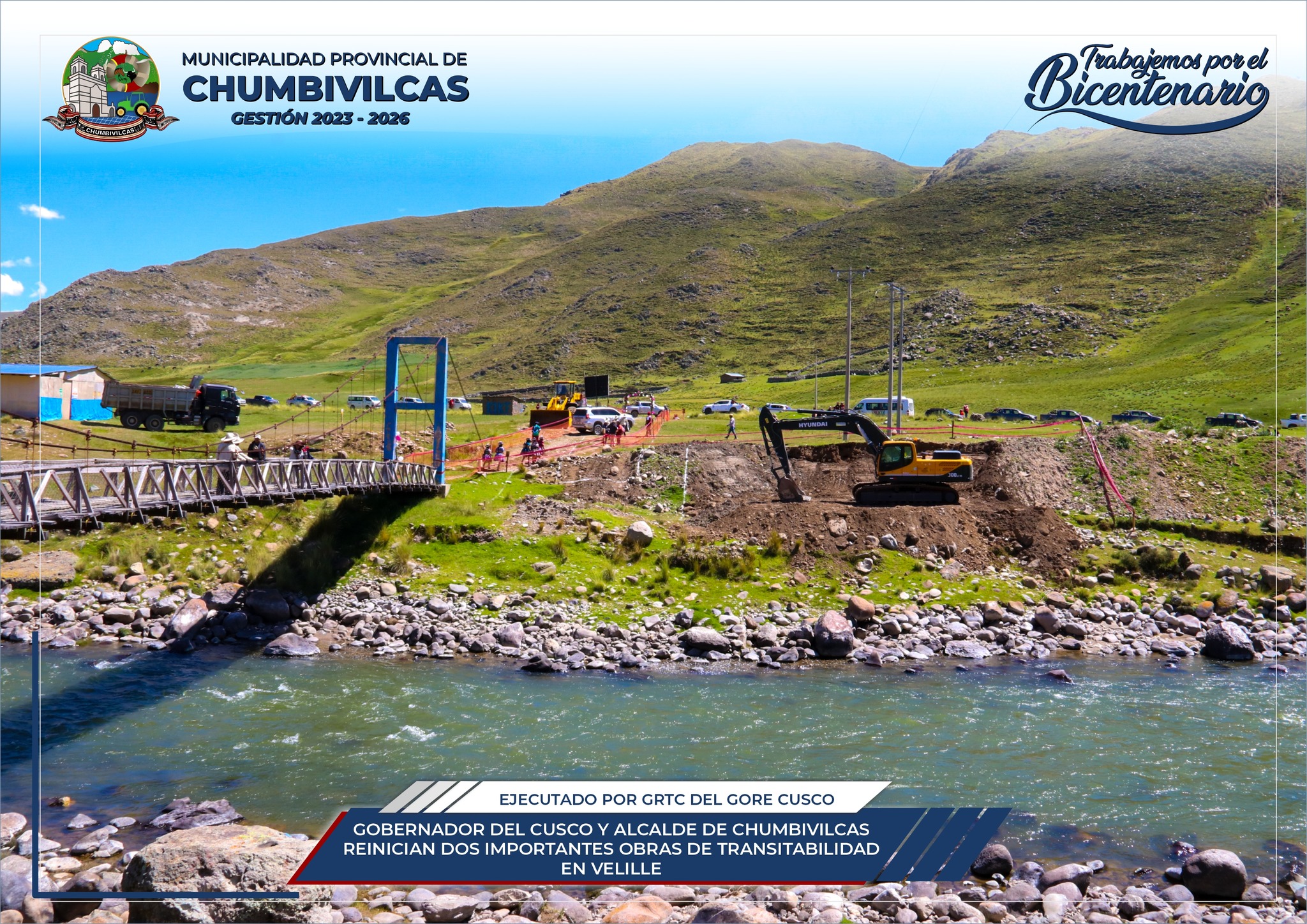 Gobernador del Cusco y alcalde de Chumbivilcas reinician dos importantes obras de transitabilidad en Velille