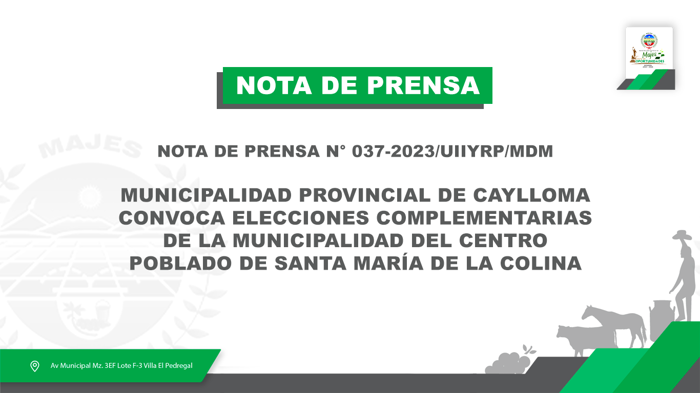 NOTA DE PRENSA N° 037-2023/UIIYRP/MDM
