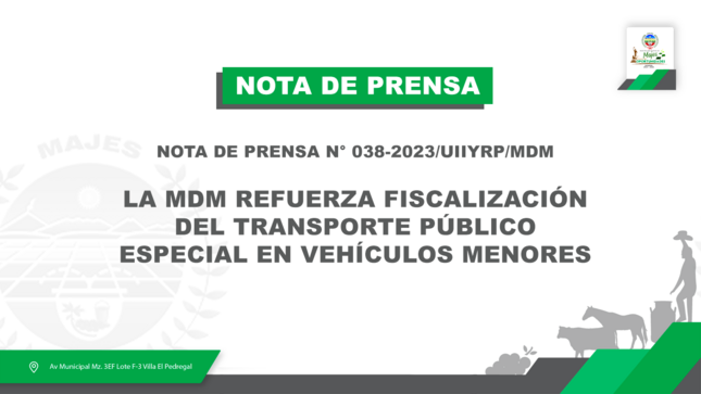 NOTA DE PRENSA N° 038-2023/UIIYRP/MDM