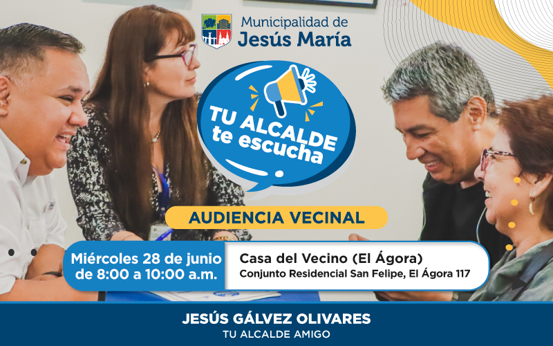 📣 El diálogo y el respeto son pilares de nuestra gestión, por ello los invitamos a participar de la audiencia vecinal dónde podrás presentar tus inquietudes directamente al alcalde Jesús Gálvez Olivares.