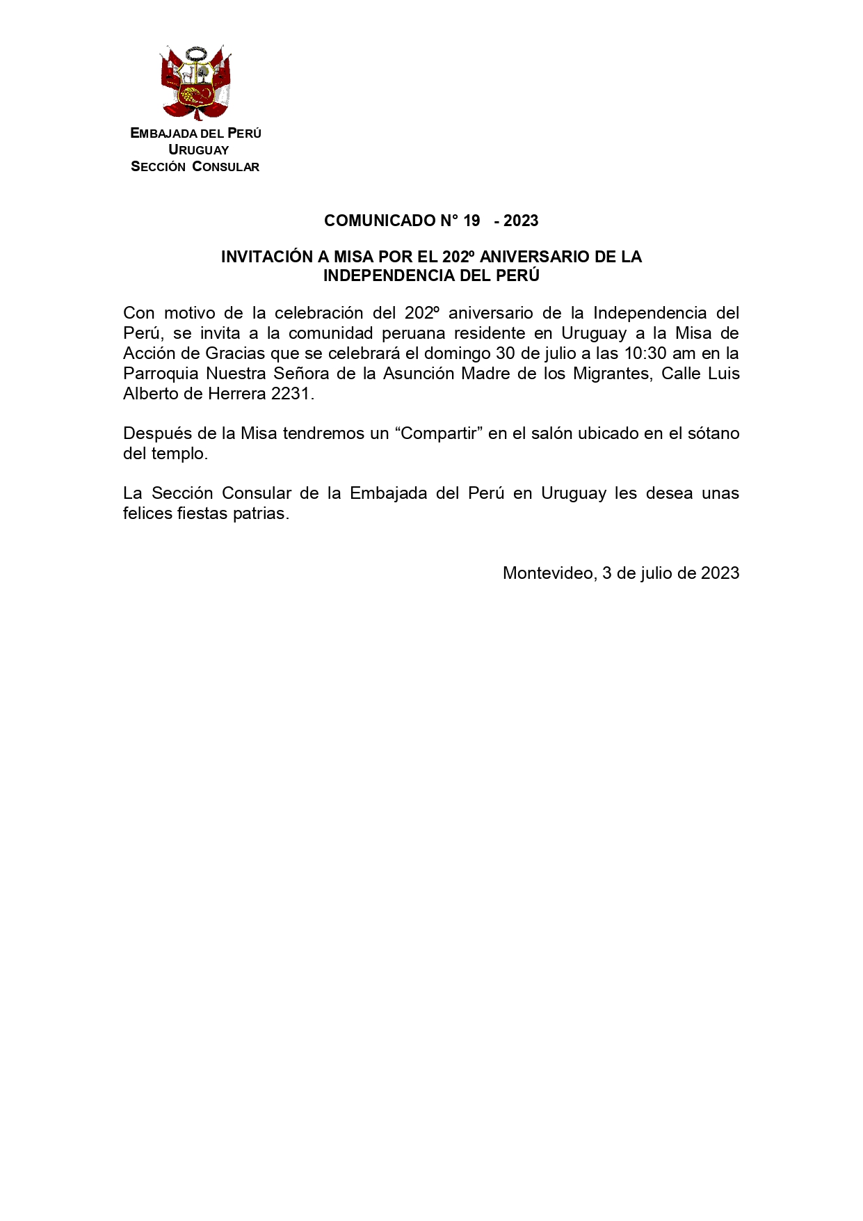 COMUNICADO N°     19   - 2023