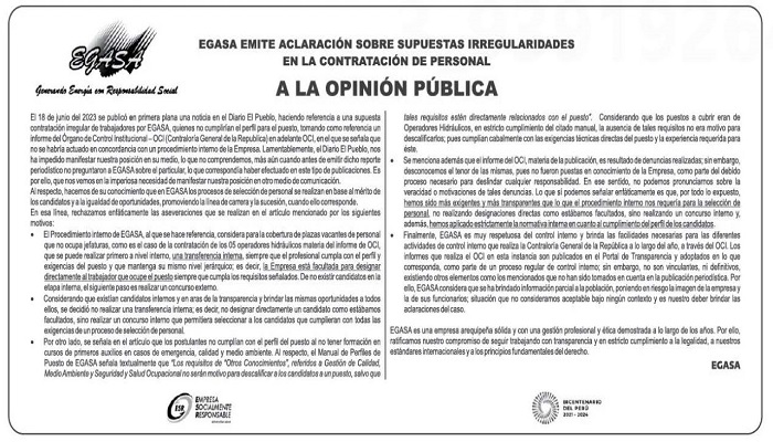 Aclaración a Opinión Publica