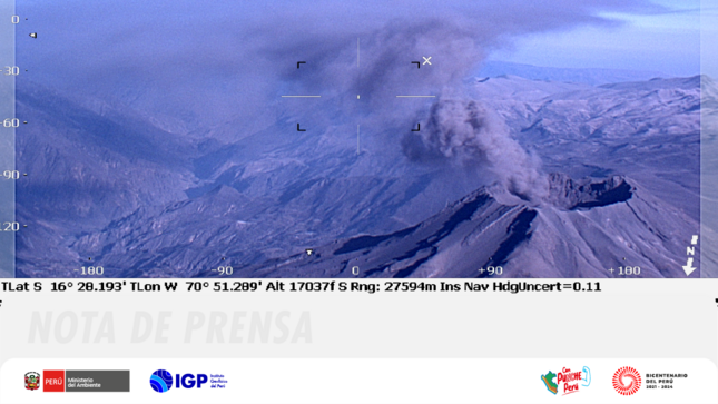 IGP y Fuerza Aérea del Perú sobrevuelan el cráter del volcán Ubinas 