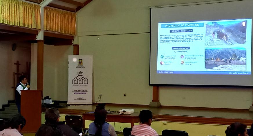 La comuna provincial desarrolló la rendición de cuentas del Presupuesto Participativo 2022. El evento contó con la presencia del Gerente Municipal, CPC. Carlos Ponce Zambrano, además de los regidores Nicolás Saenz y Santiago Mamani.