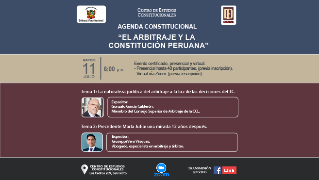 "El arbitraje y la Constitución Peruana" tratará Agenda constitucional del CEC del TC