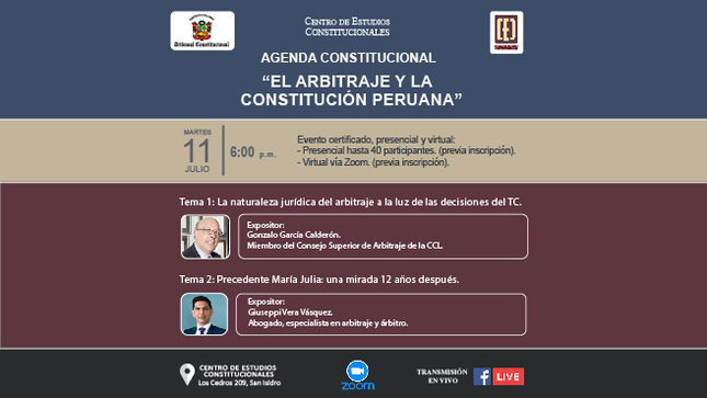 "El arbitraje y la Constitución Peruana" tratará Agenda constitucional del CEC del TC