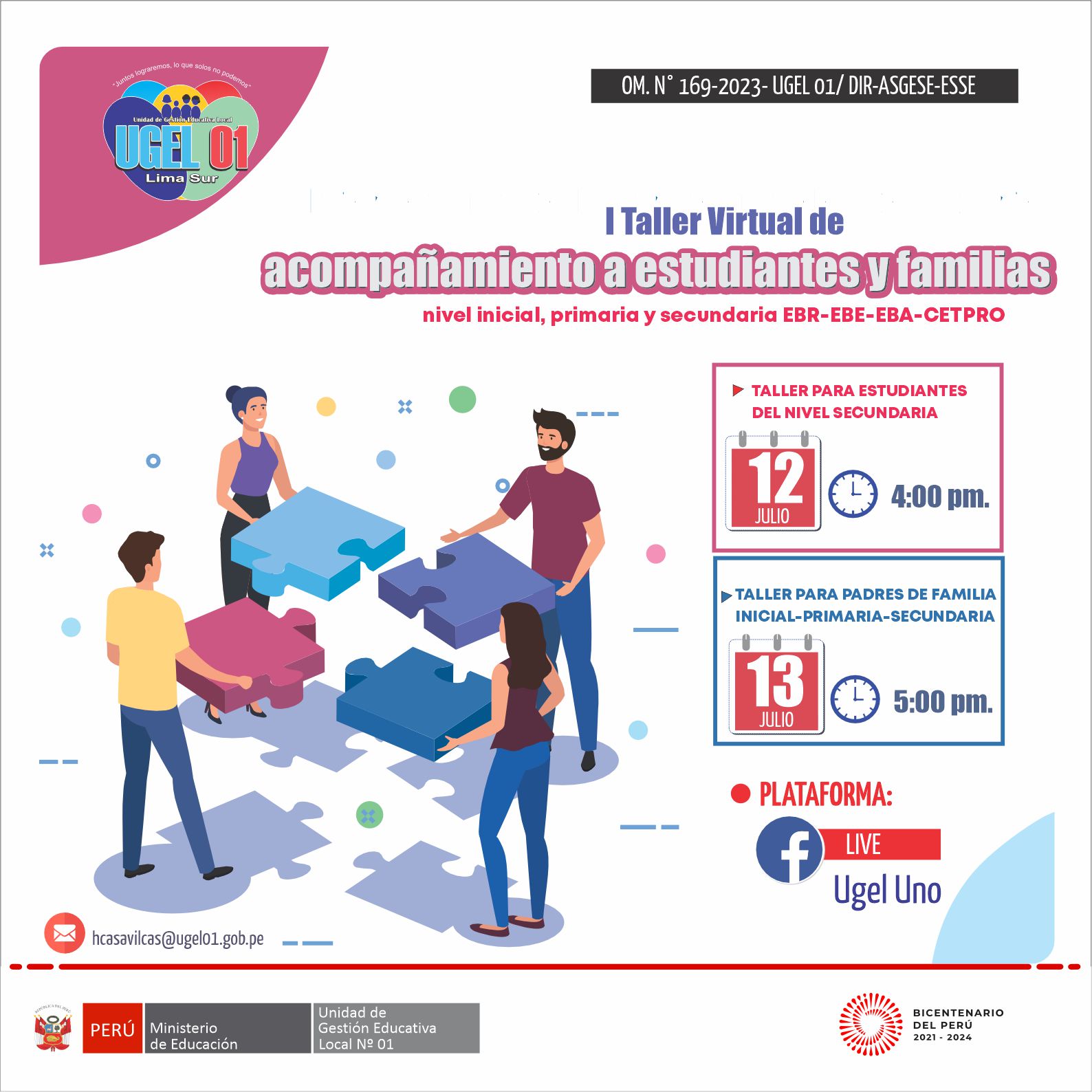 Taller virtual de acompañamiento a padres de familia y estudiantes de secundaria de EBR-EBE-EBA-CETPRO