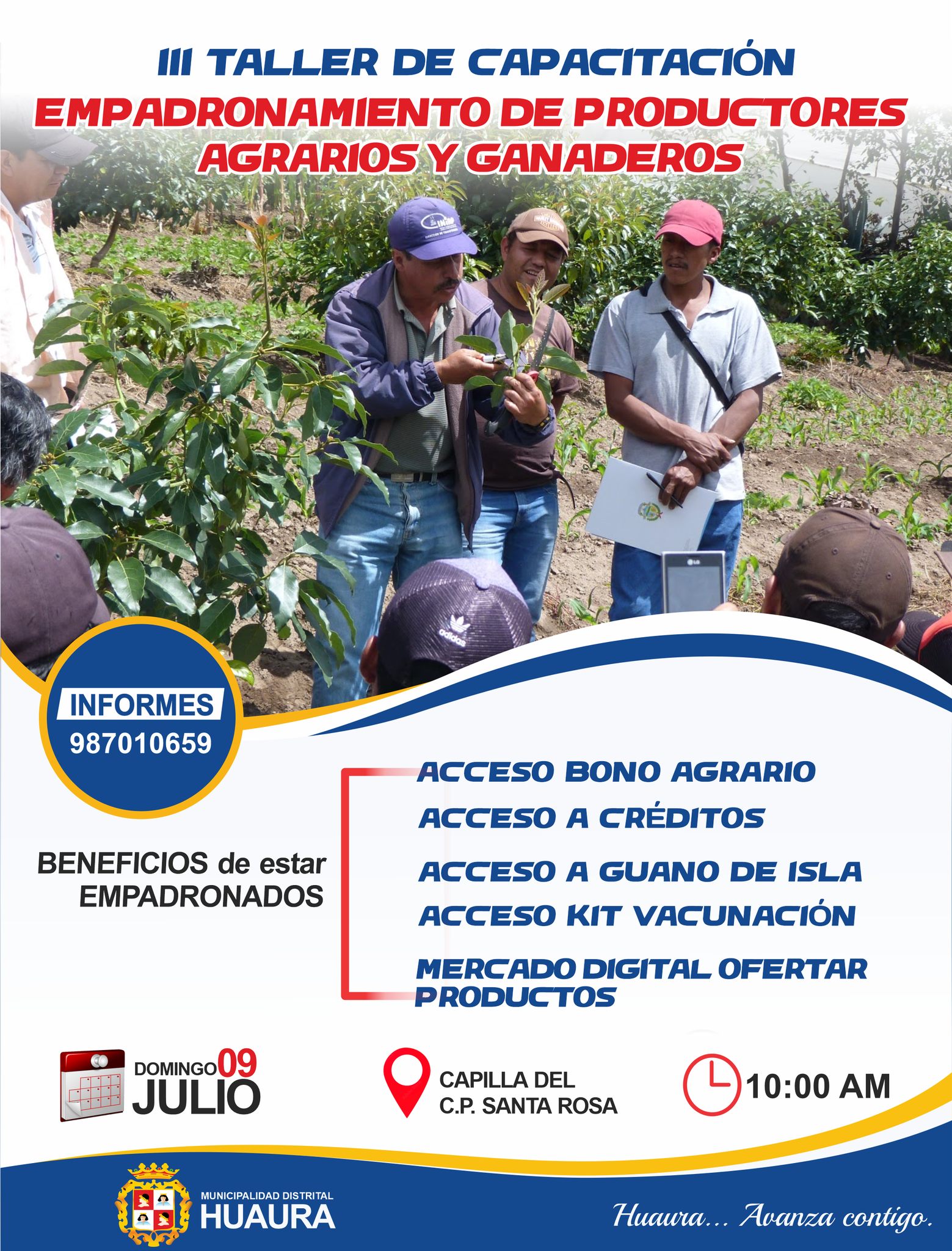 MUNICIPALIDAD DE HUAURA INVITA A PARTICIPAR DEL “III TALLER DE CAPACITACIÓN PARA LA INSCRIPCIÓN EN EL PADRÓN DE PRODUCTORES AGRARIOS Y GANADEROS”
