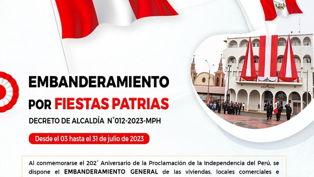 Municipalidad provincial de Huaral dispone Embanderamiento General de la ciudad