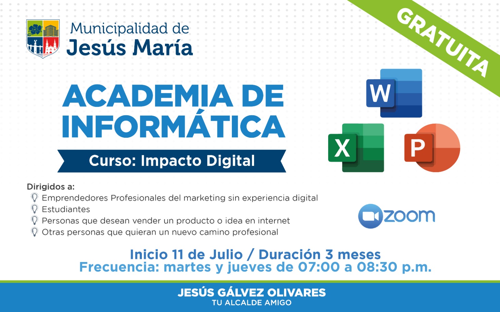 La Academia de Informática de la Municipalidad de Jesús María 🎓 te invita a sumergirte en el fascinante mundo de la tecnología con nuestro curso virtual “Impacto Digital”.