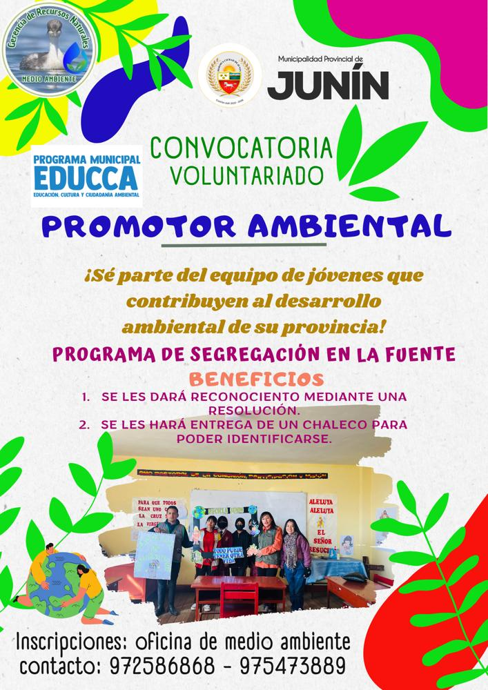 Convocatoria de voluntariado juvenil en Junín: ¡Contribuye al desarrollo ambiental y sé reconocido oficialmente!