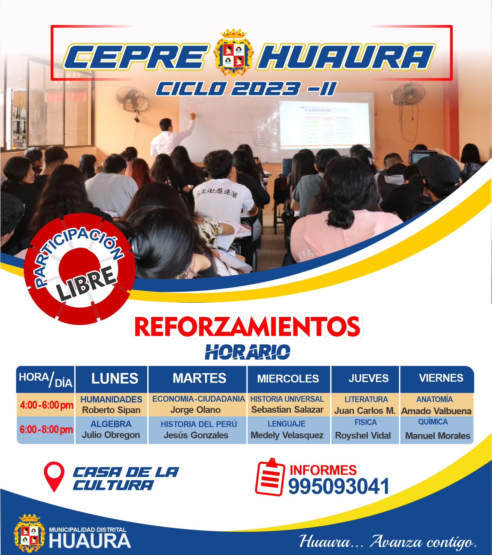 HOY SE INICIAN LOS REFORZAMIENTOS ACADÉMICOS EN LA ACADEMIA MUNICIPAL “CEPRE HUAURA”