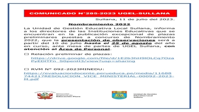 Comunicado N°285-2023