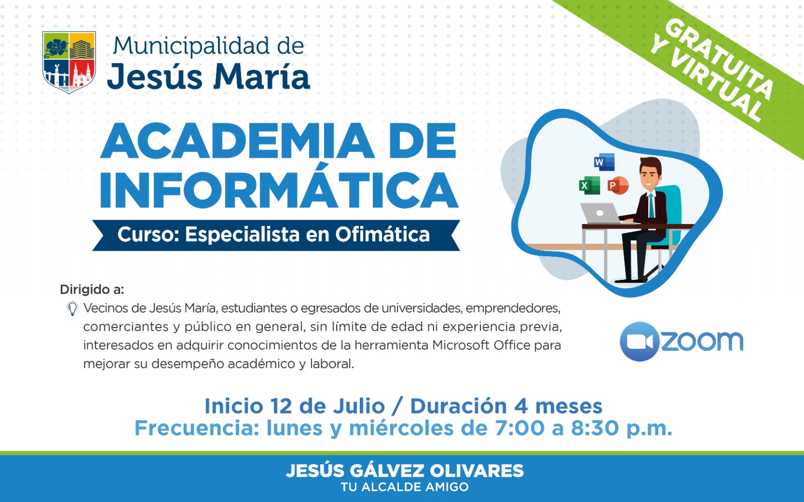 📢 La Academia de Informática de la Municipalidad de Jesús María, te invita a participar del curso virtual 💻 “Especialista en Ofimática”