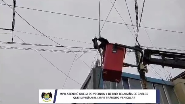 MPH atendió queja de los vecinos y retiró telaraña de cables que impedían el libre tránsito vehicular