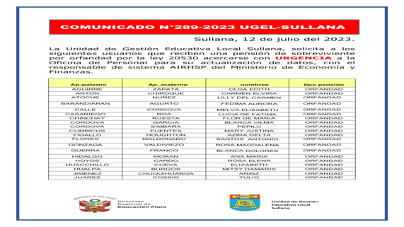 Comunicados N°289-2023