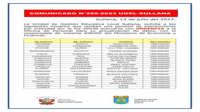 Comunicados N°289-2023