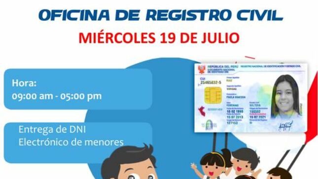 MUNICIPALIDAD DE HUAURA Y RENIEC REALIZARÁN ENTREGA DE DNI EL MIERCOLES  19 DE JULIO
