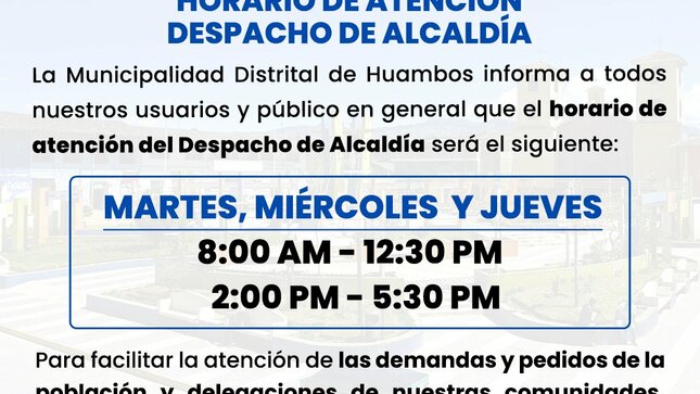 Horario de despacho de la Alcaldía de Huambos