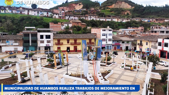 Trabajos de remodelación en la Plaza Principal de Huambos