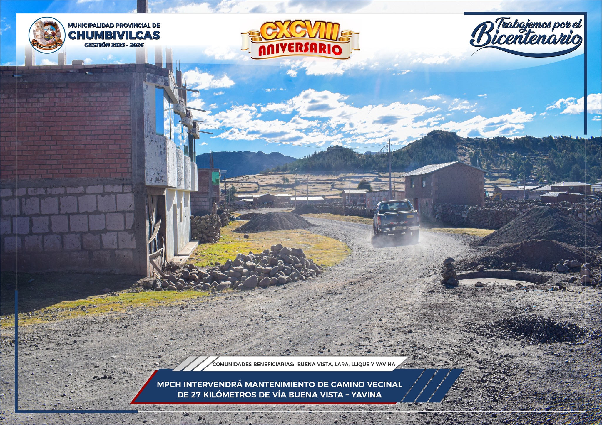 Municipalidad de Chumbivilcas inició mantenimiento de 27 kilómetros de la vía Buena Vista - Yavina