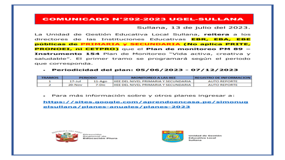 Comunicado N°292-2023