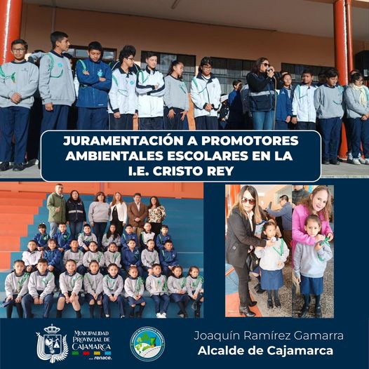 La Municipalidad Provincial de Cajamarca, a través de la subgerencia de Gestión Ambiental, realizó la juramentación de promotores escolares que tengan una agenda y realicen acciones en favor del medio ambiente.
👉Los promotores ambientales escolares cumplirán un rol importante de sensibilizar y concientizar sobre el cuidado del medio ambiente, dentro del entorno de la familia y población de su institución educativa.