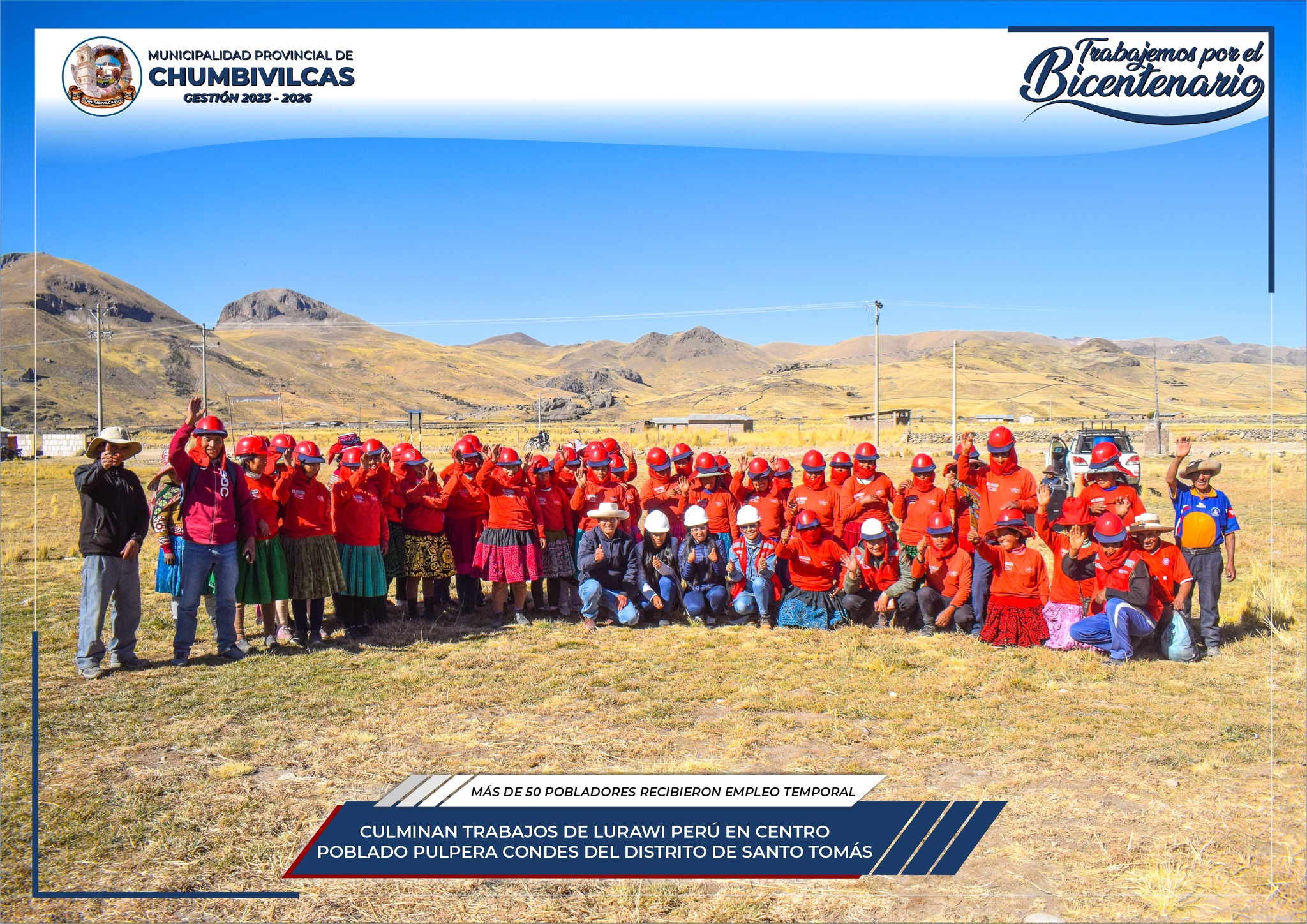 Culminan trabajos de Lurawi Perú en el Centro Poblado Pulpera Condes del distrito de Santo Tomás - Chumbivilcas